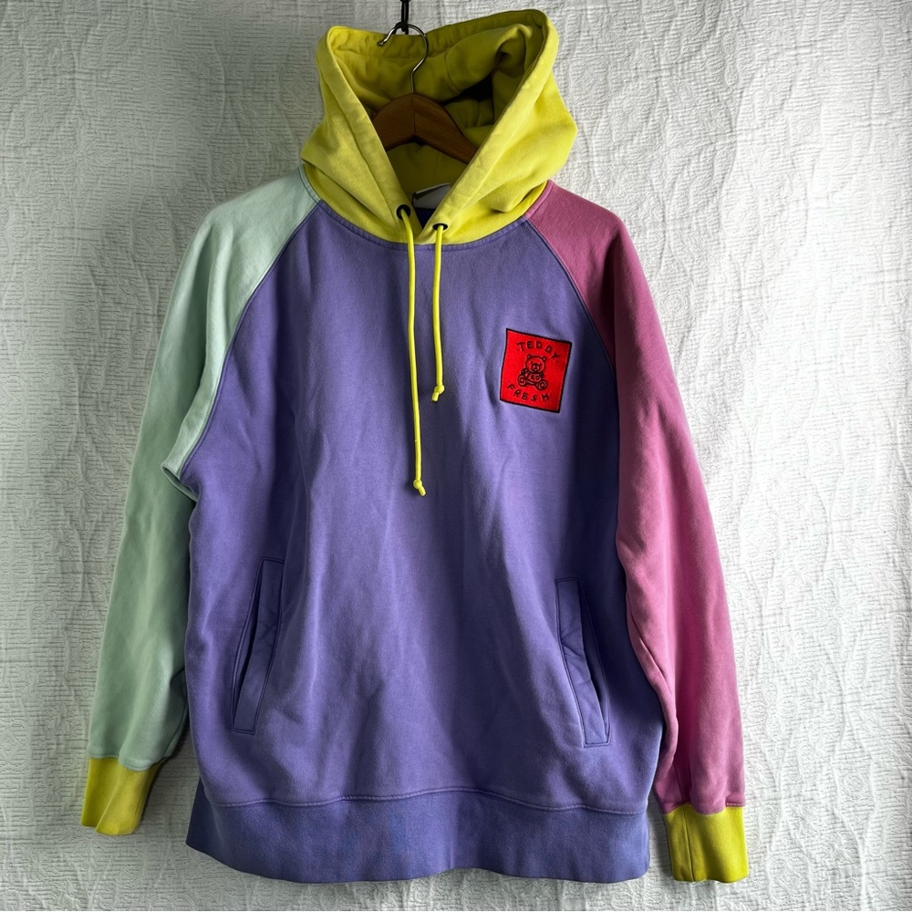 Teddy Fresh Hoodie Sweatshirt Pullover Colorblock Pastel Purple Men Medium Coat